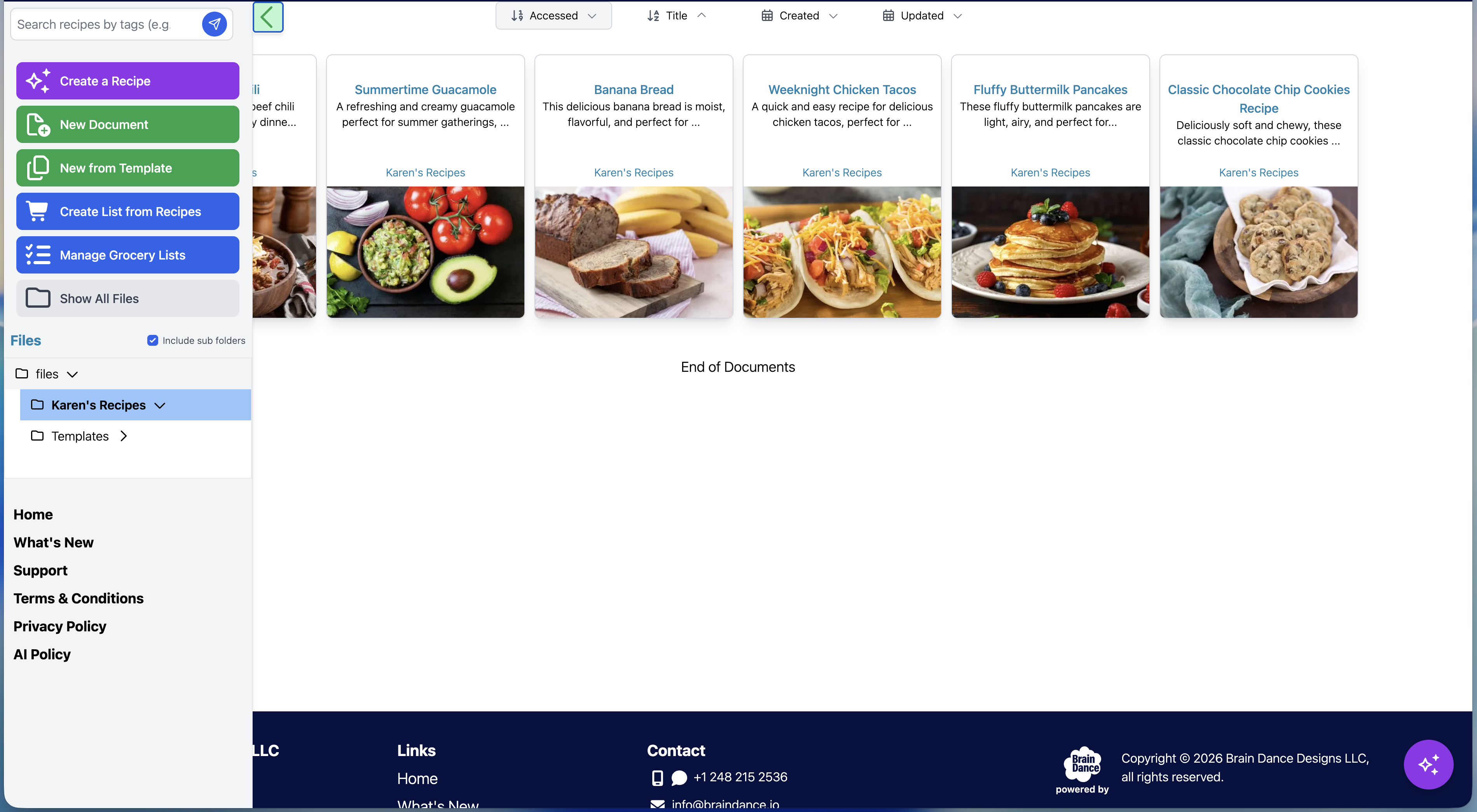 Sparky Cooks Dashboard with Sidebar open