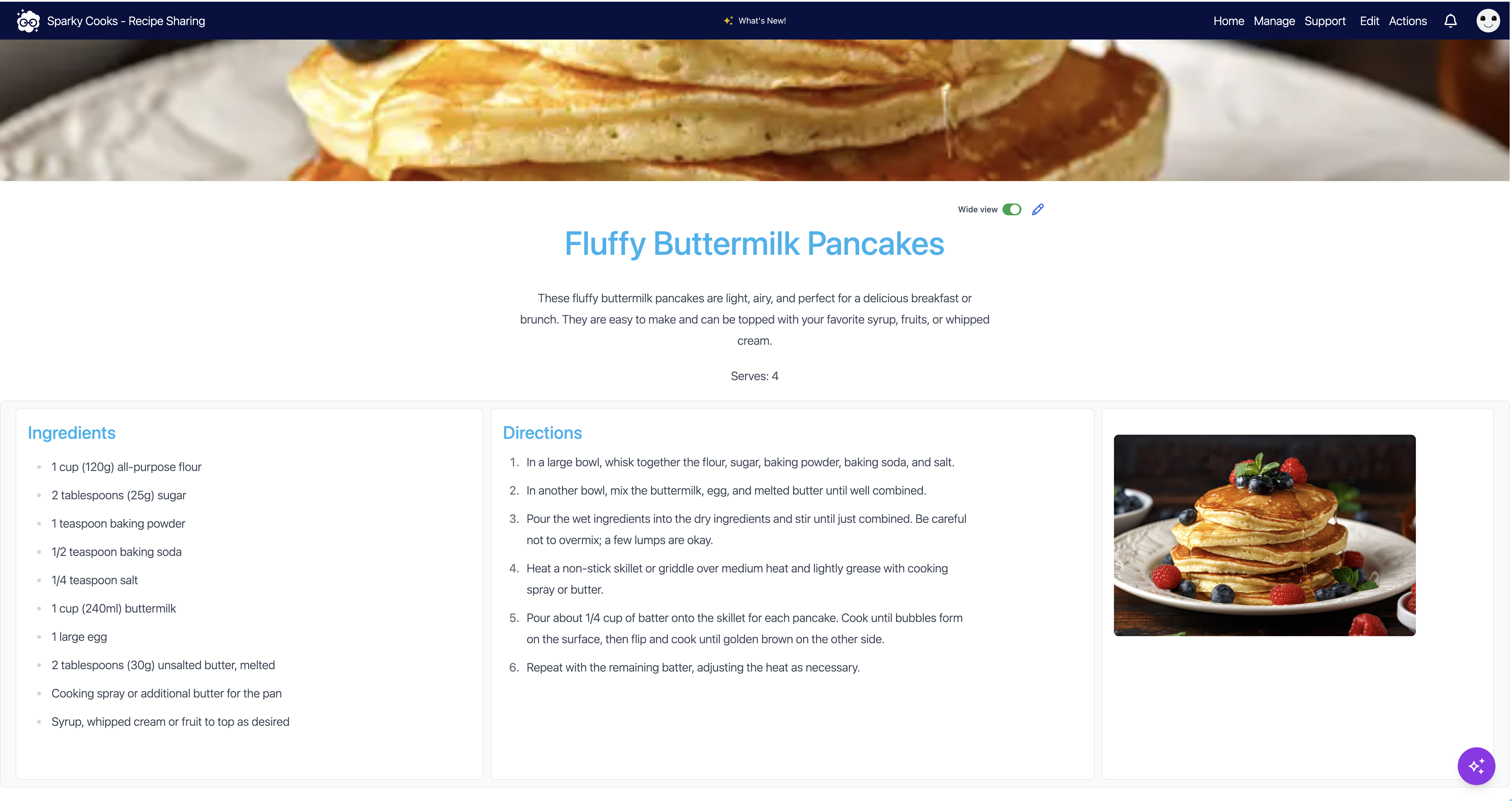 Sparky Cooks Widescreen Recipe page view
